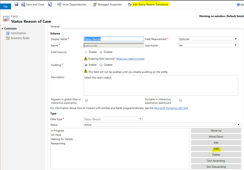 Dynamics 365 Status Reason Transitions - Carl de Souza