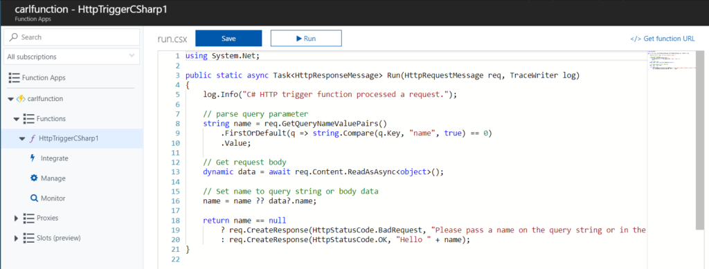 Azure Functions Intro - Http Trigger - Carl de Souza