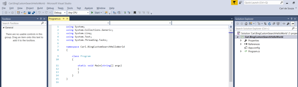 Bing Custom Search Hello World in C# - Carl de Souza