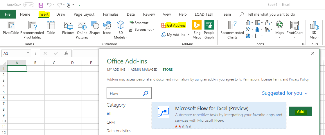 Installing Microsoft Flow Addin for Excel and Selected Row Email Demo -  Carl de Souza