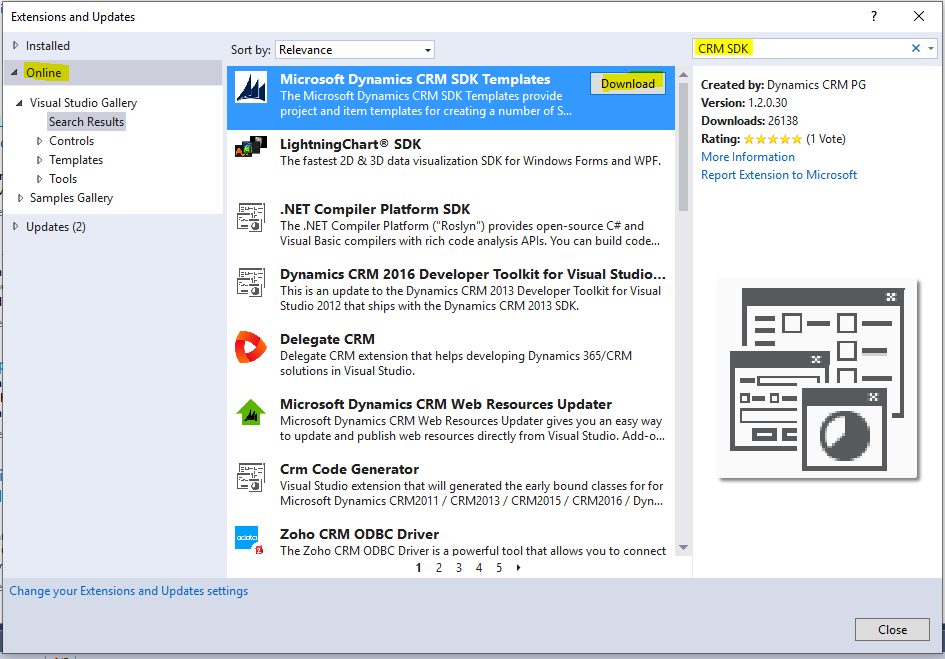 Installing the Dynamics CRM SDK Templates Extension in Visual Studio 2015 -  Carl de Souza