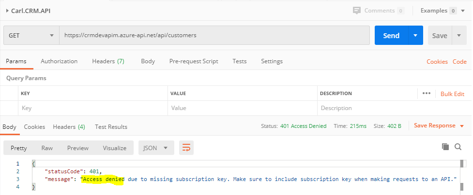Using Postman to Hit an API Management Endpoint with Subscription