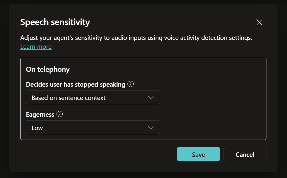 Copilot Studio sentence context speech sensitivity setting